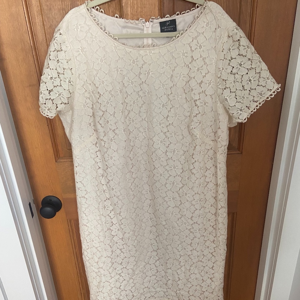 Adrianna Papell White Lace Shift Dress